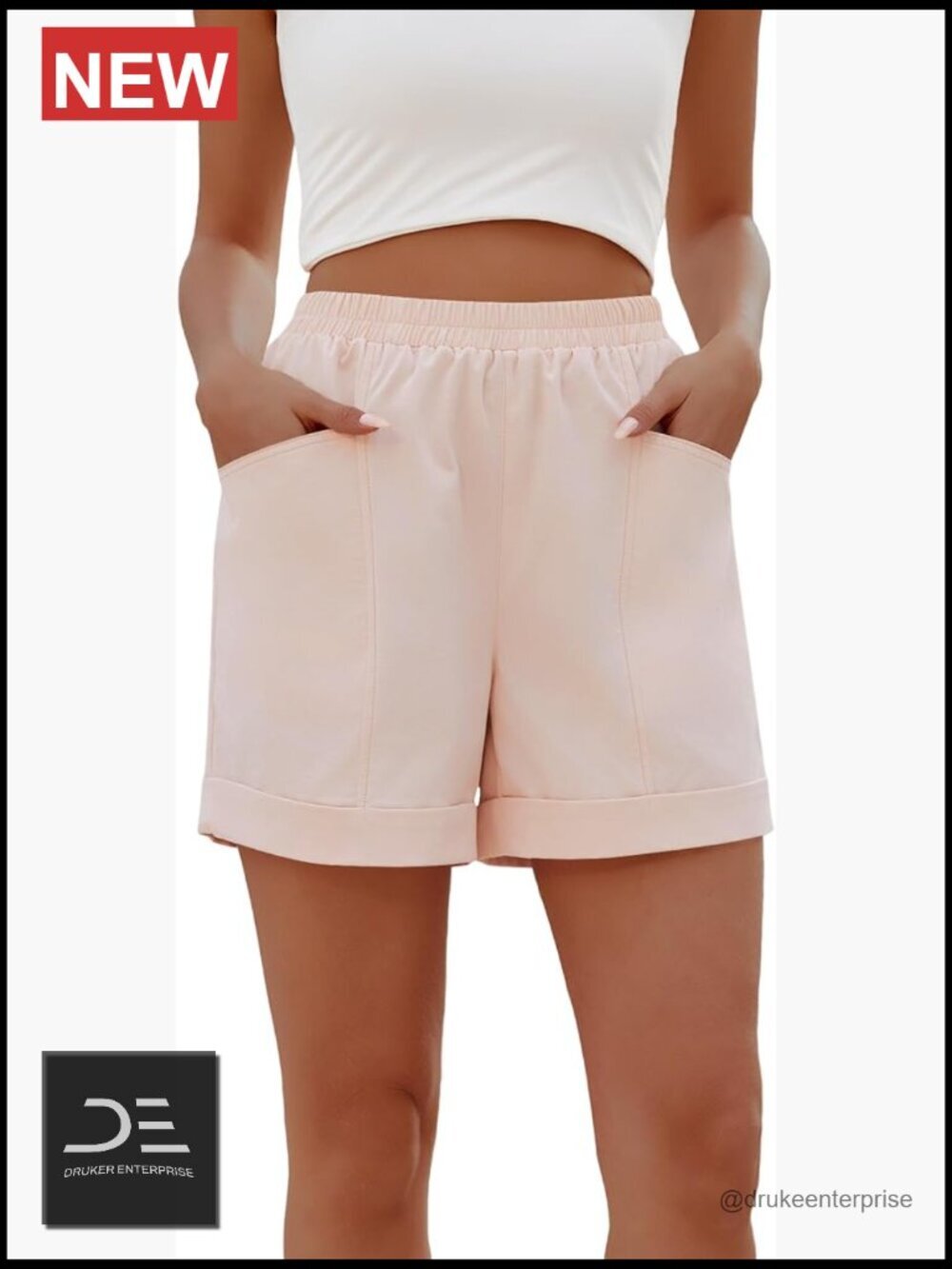 Casual Cotton High Waisted Summer Shorts with Pockets